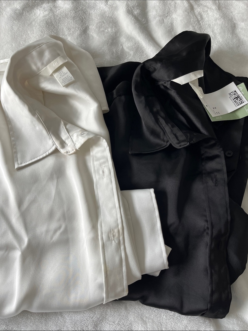 H&M Silk Oversized Button Up Shirts — White & Black